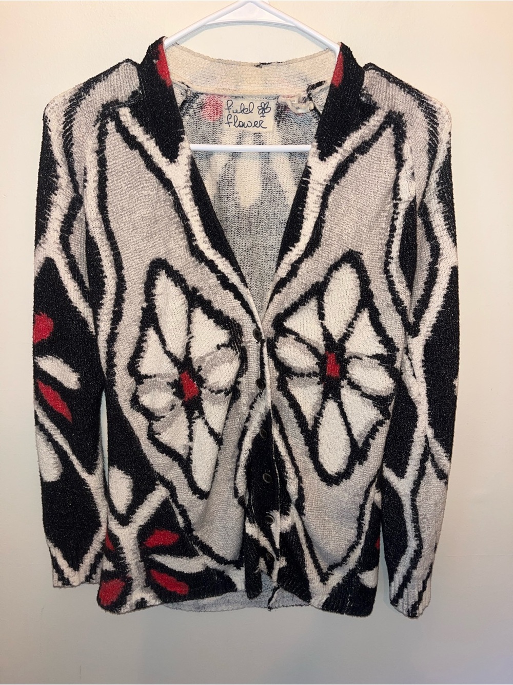Field Flower Women's Floral Knit Button-Front V-Neck Cardigan Sweater S Black